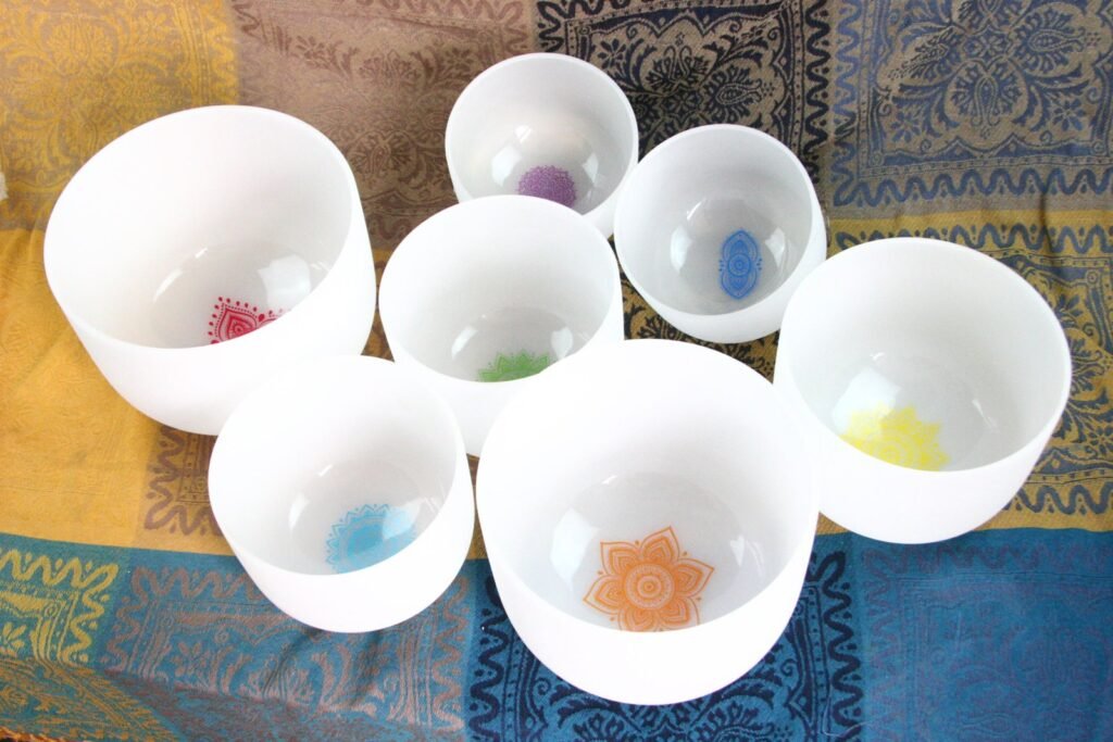 7 chakra frosted crystal singing bowl