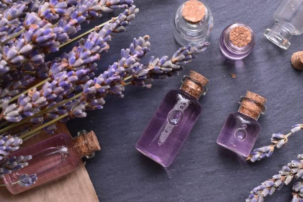 lavender oil in a glass bottle